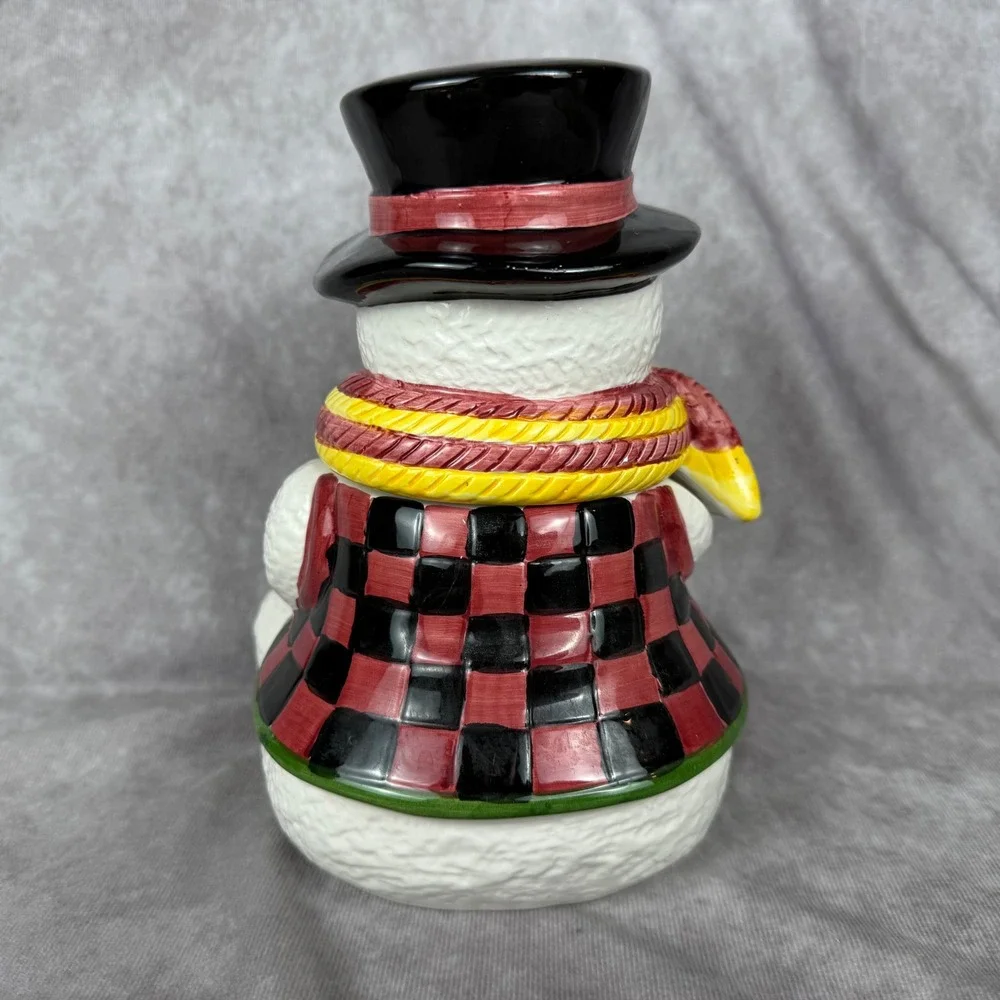 Vtg Snowman & Baby Cookie Jar Canister Ceramic Plaid Vest Christmas Holiday 9